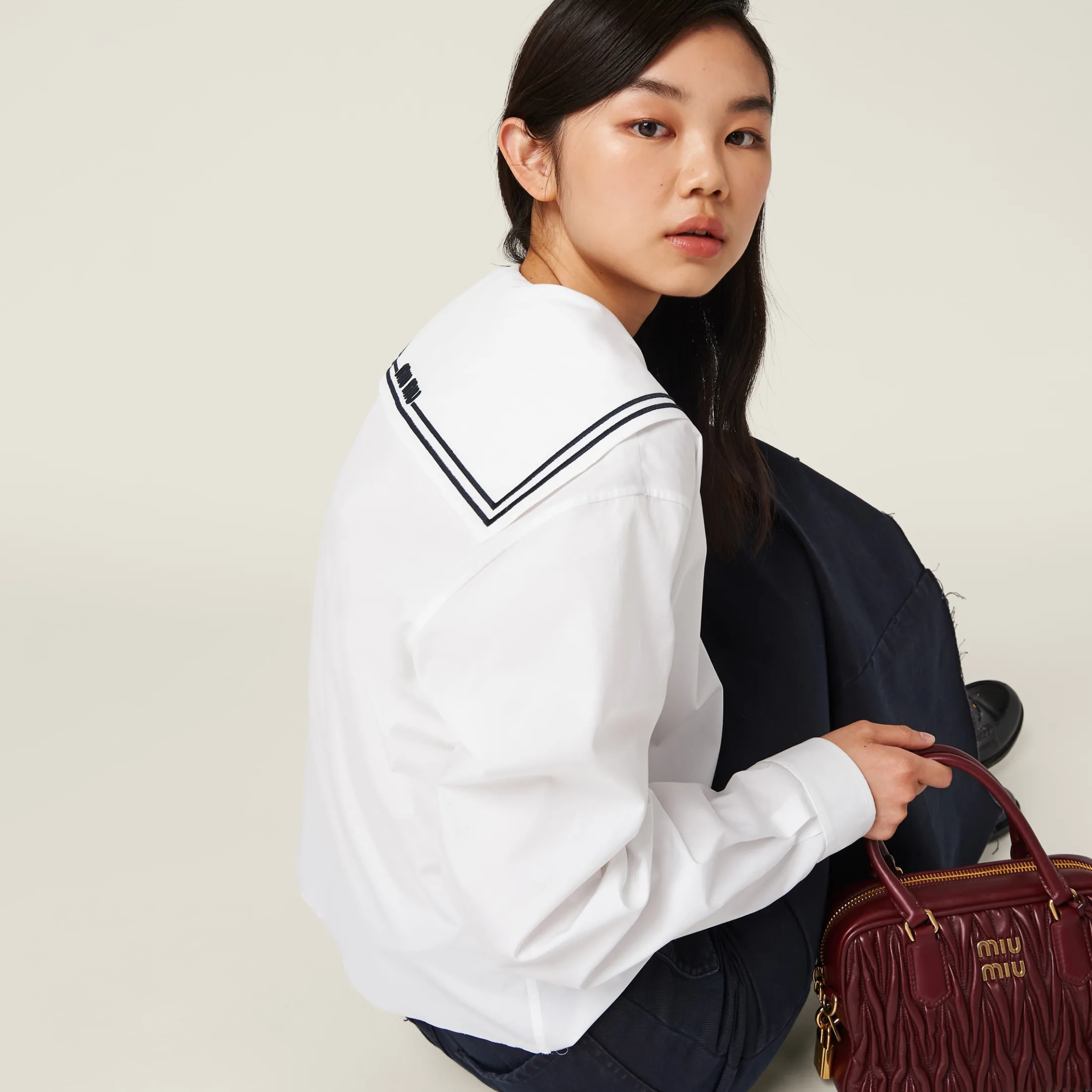 White Sailor Poplin Shirt | Miu Miu