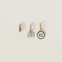 White Set Of Enameled Metal Earrings | Miu Miu