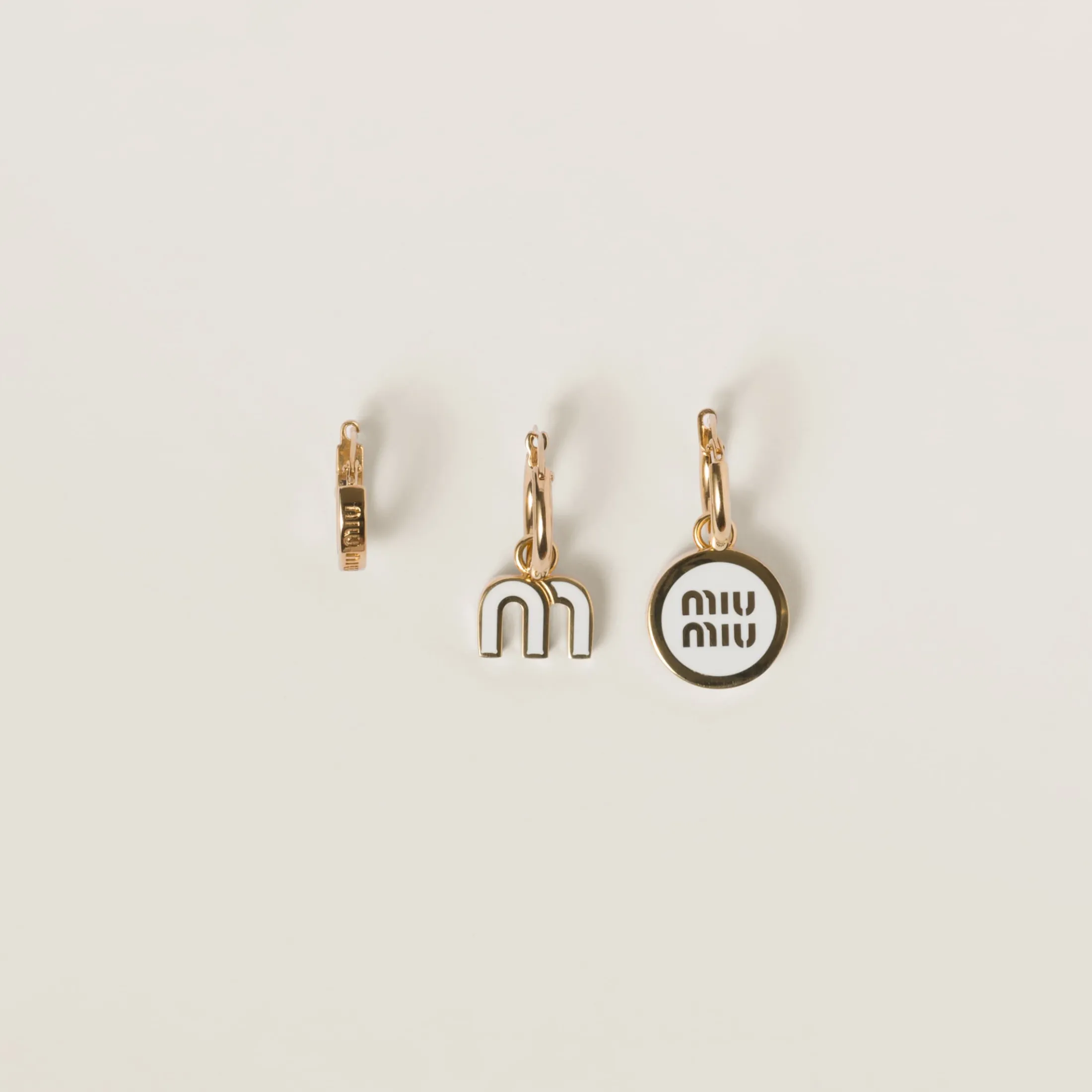 White Set Of Enameled Metal Earrings | Miu Miu