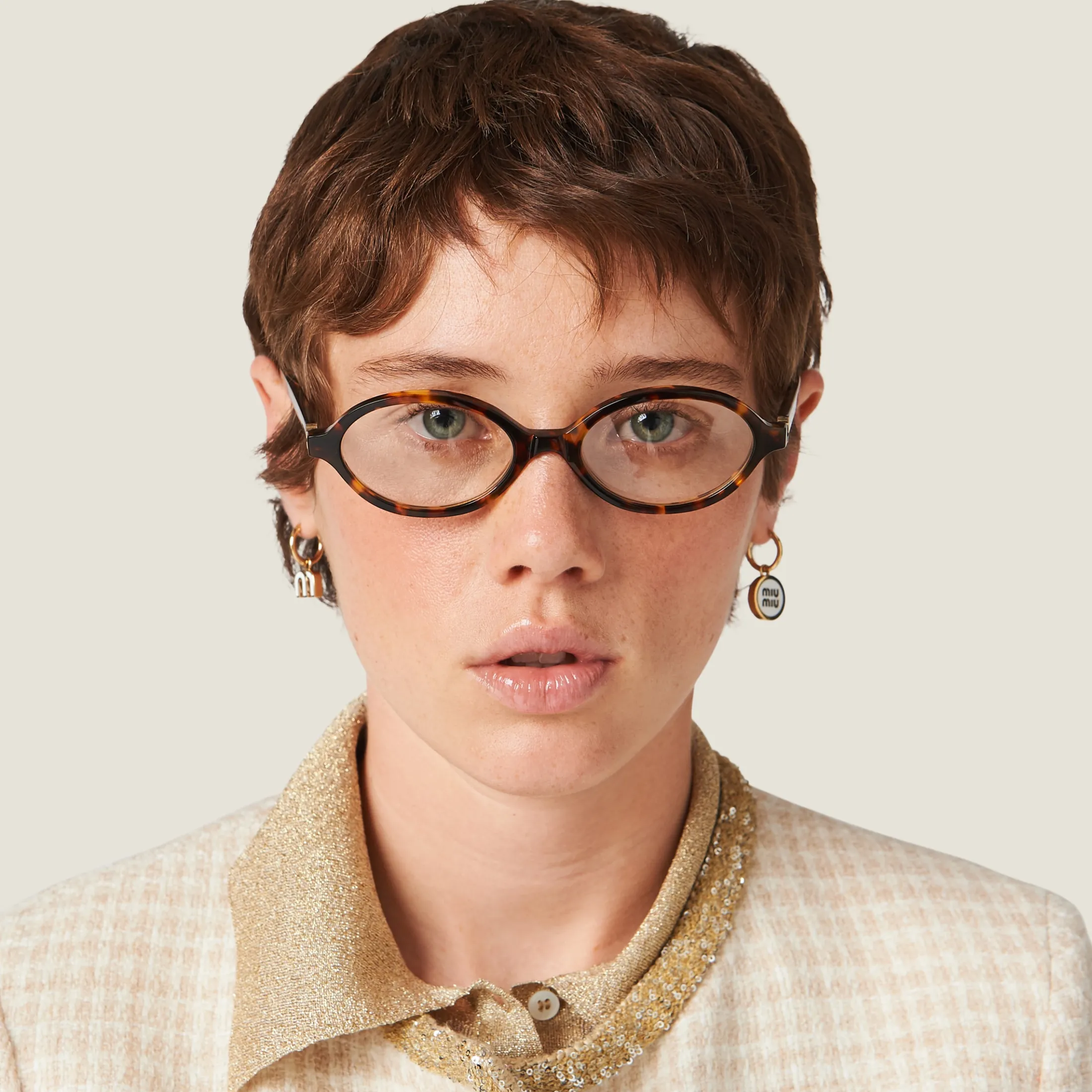 White Set Of Enameled Metal Earrings | Miu Miu