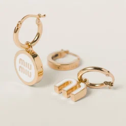 White Set Of Enameled Metal Earrings | Miu Miu