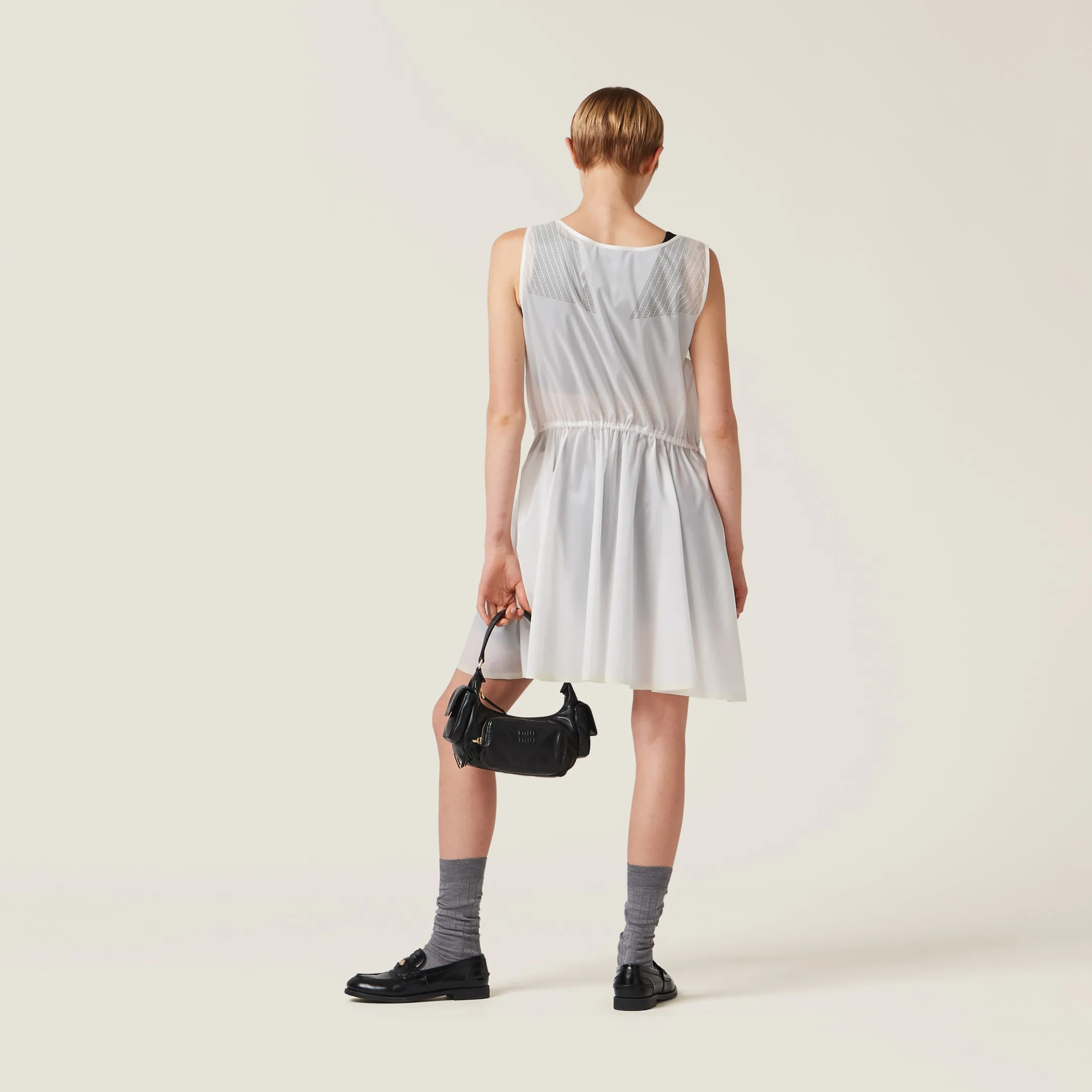 White Sleeveless Technical Silk Dress | Miu Miu
