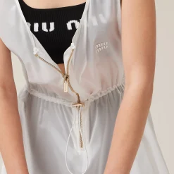White Sleeveless Technical Silk Dress | Miu Miu