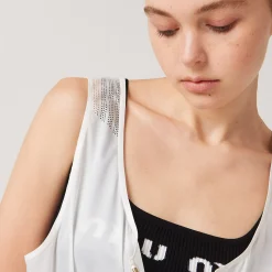 White Sleeveless Technical Silk Dress | Miu Miu
