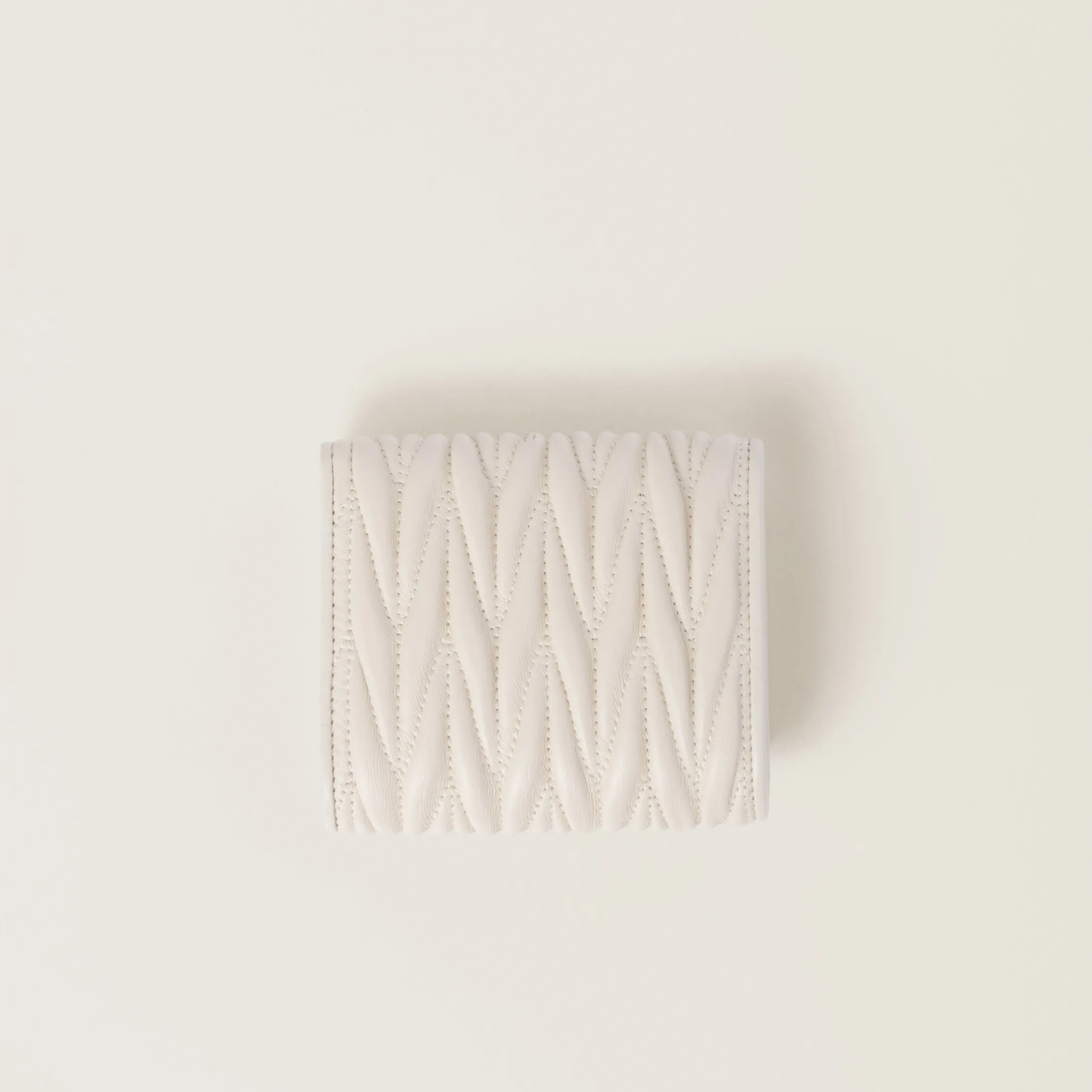 White Small Matelassé Nappa Leather Wallet | Miu Miu