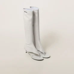 White Stretch Nappa Leather Thong Boots | Miu Miu