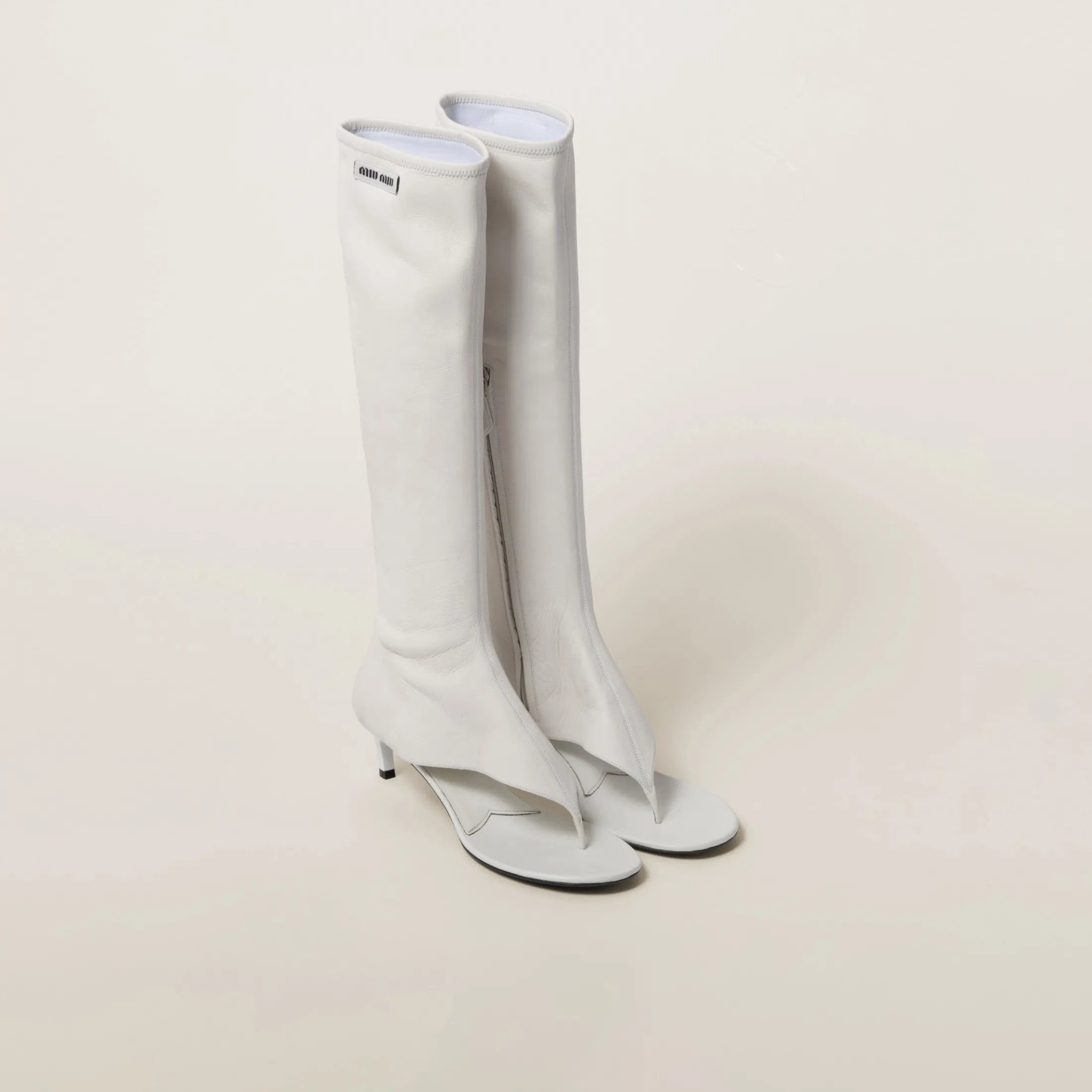 White Stretch Nappa Leather Thong Boots | Miu Miu