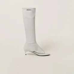 White Stretch Nappa Leather Thong Boots | Miu Miu