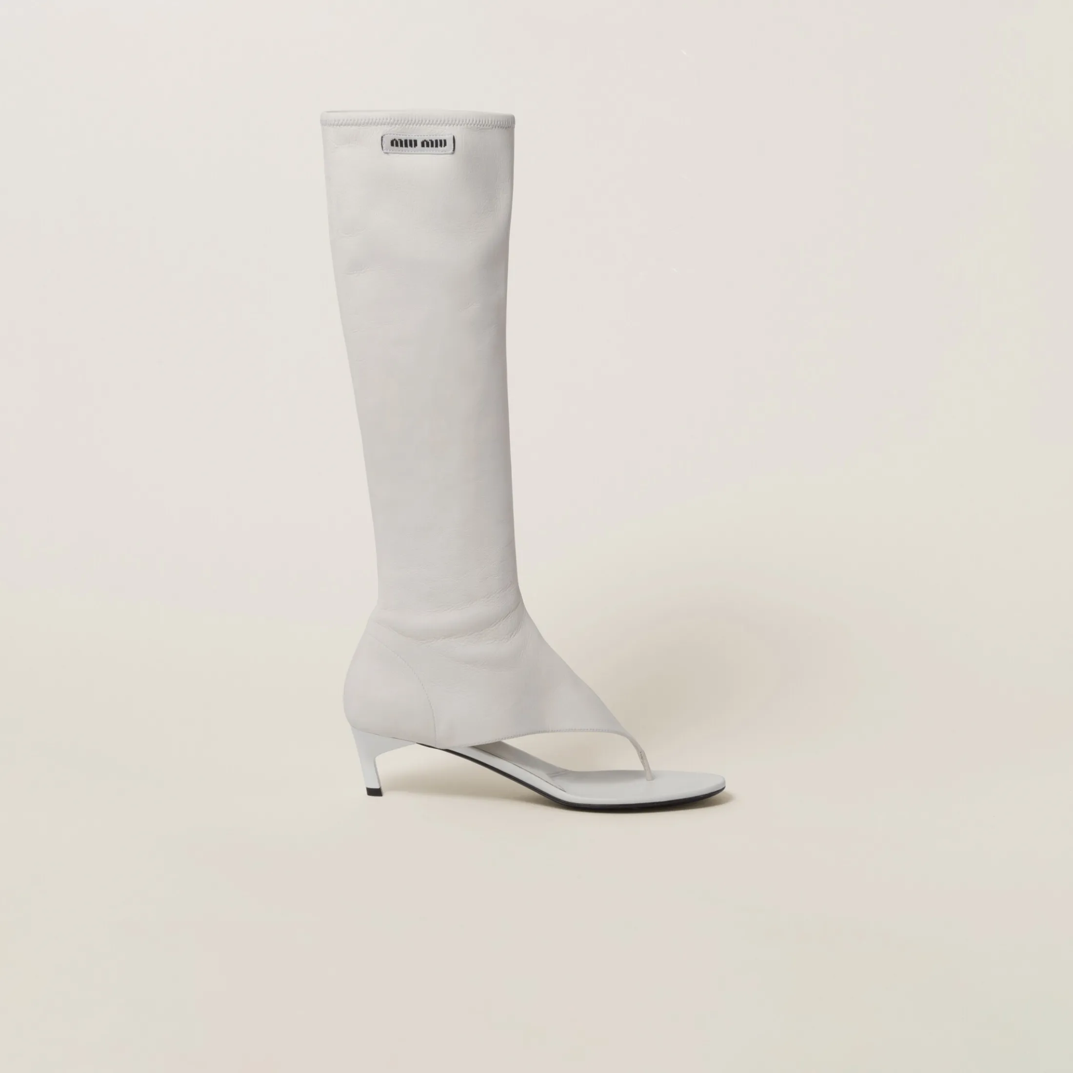 White Stretch Nappa Leather Thong Boots | Miu Miu