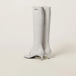 White Stretch Nappa Leather Thong Boots | Miu Miu