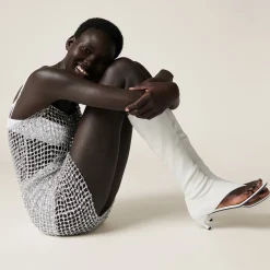 White Stretch Nappa Leather Thong Boots | Miu Miu