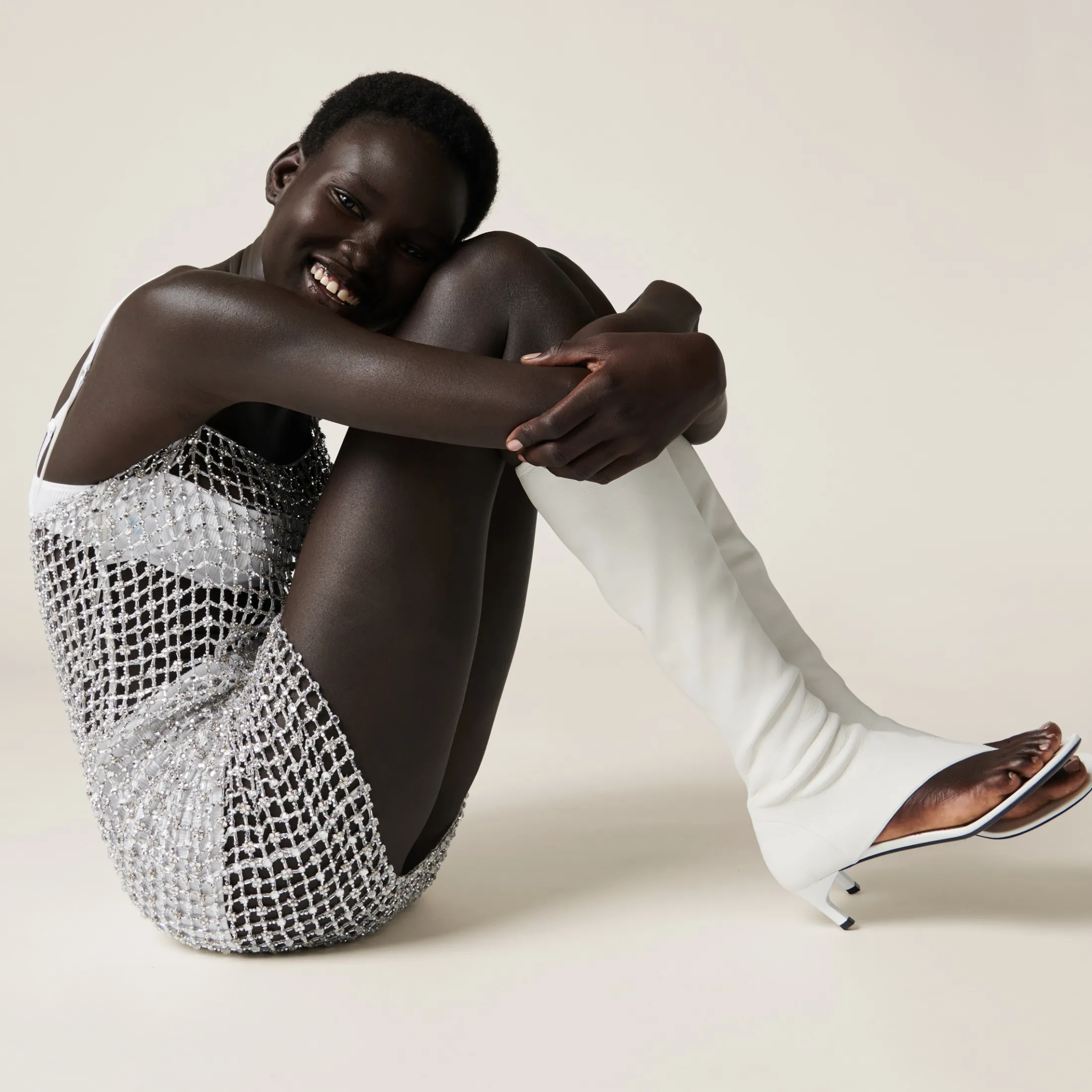 White Stretch Nappa Leather Thong Boots | Miu Miu
