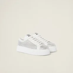 White Suede And Smooth Leather Sneakers | Miu Miu