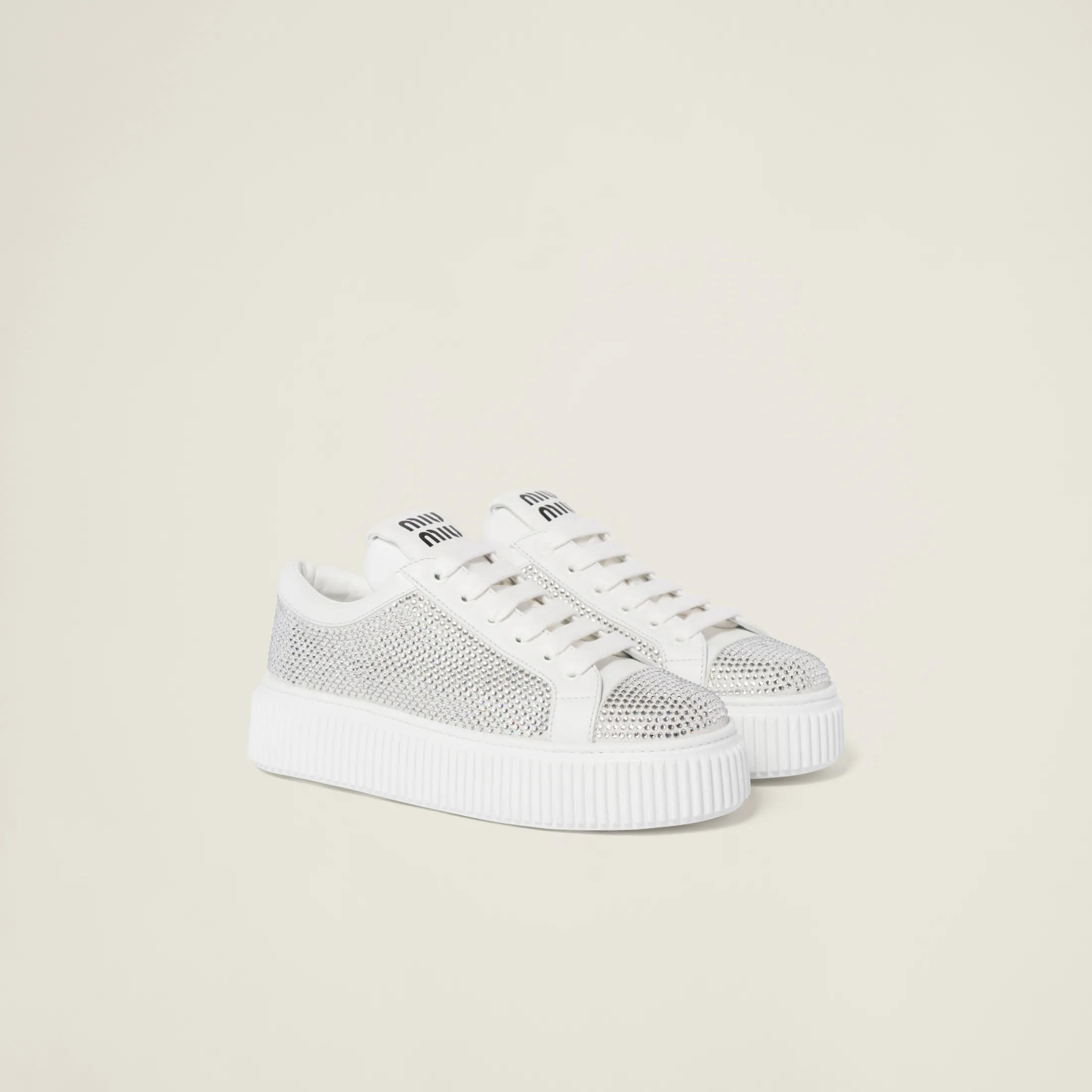 White Suede And Smooth Leather Sneakers | Miu Miu