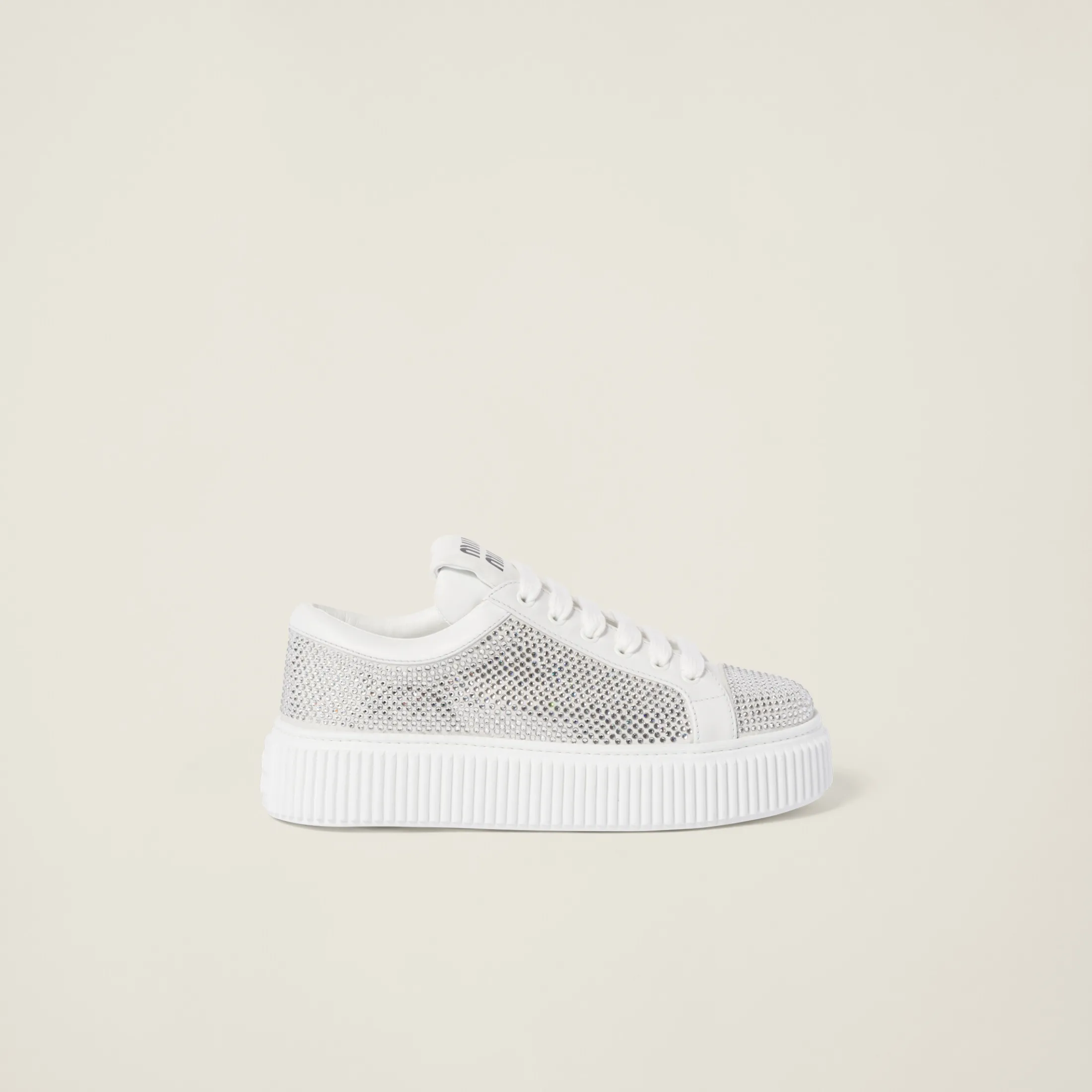 White Suede And Smooth Leather Sneakers | Miu Miu