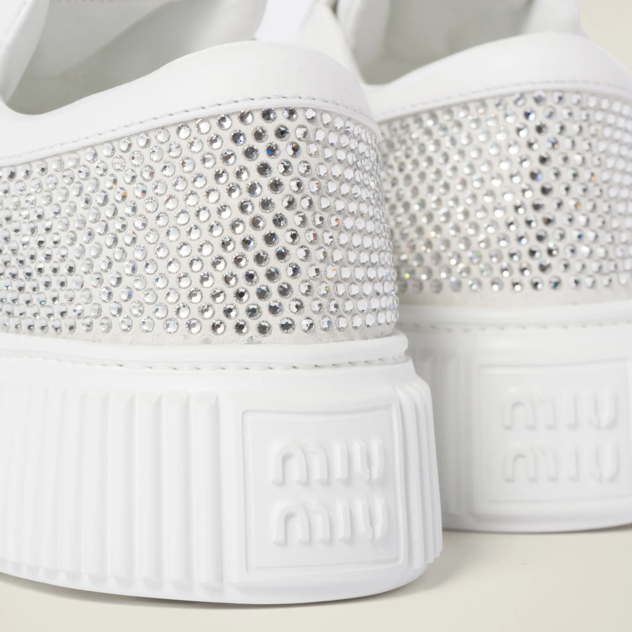 White Suede And Smooth Leather Sneakers | Miu Miu