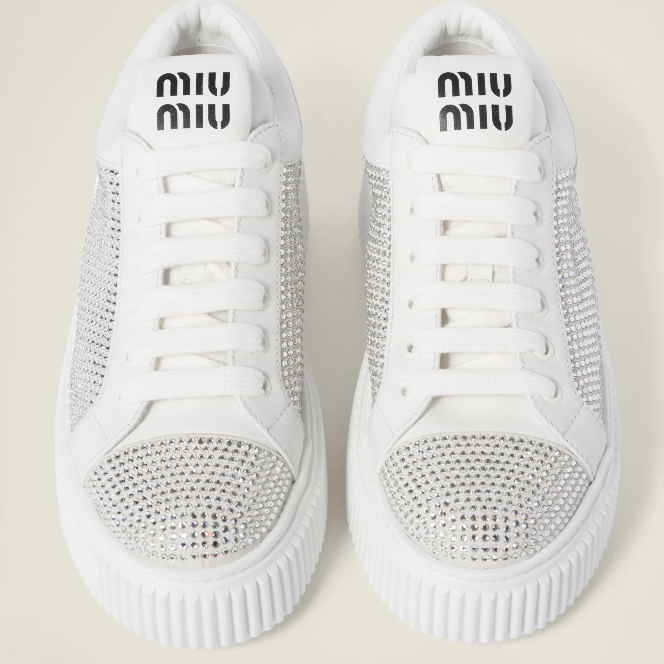 White Suede And Smooth Leather Sneakers | Miu Miu