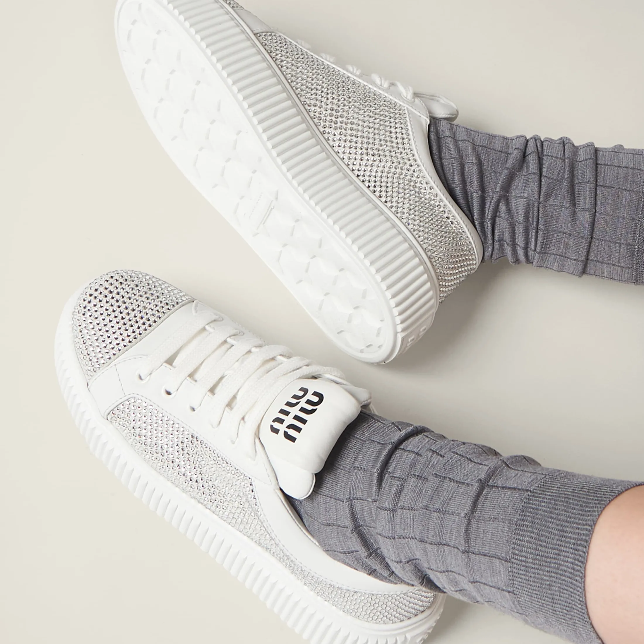 White Suede And Smooth Leather Sneakers | Miu Miu