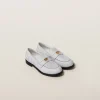 White Vintage-effect Leather Penny Loafers | Miu Miu
