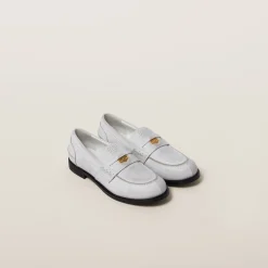 White Vintage-effect Leather Penny Loafers | Miu Miu