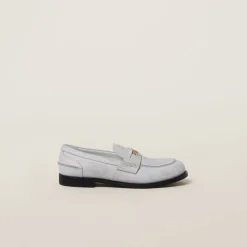 White Vintage-effect Leather Penny Loafers | Miu Miu