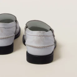 White Vintage-effect Leather Penny Loafers | Miu Miu