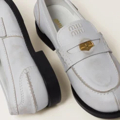 White Vintage-effect Leather Penny Loafers | Miu Miu