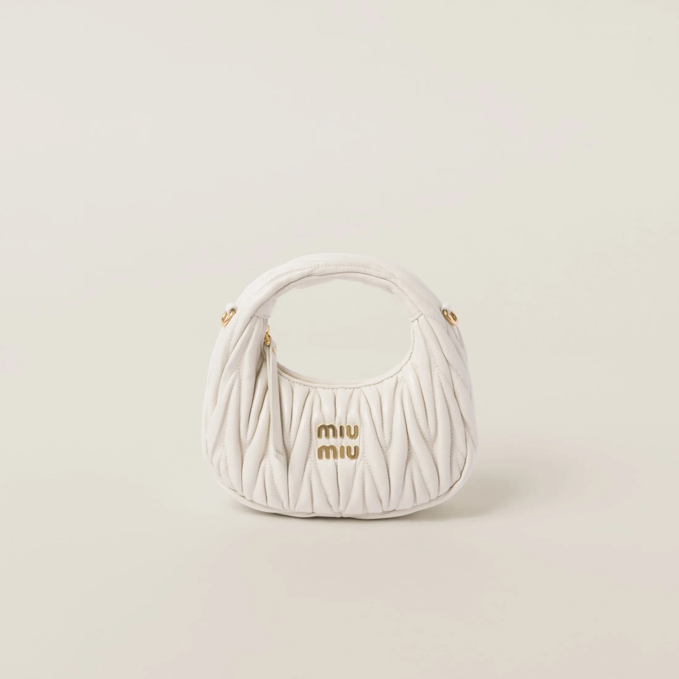 White Wander Matelassé Nappa Leather Hobo Mini-bag | Miu Miu