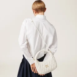 White Wander Matelassé Nappa Leather Hobo Bag | Miu Miu