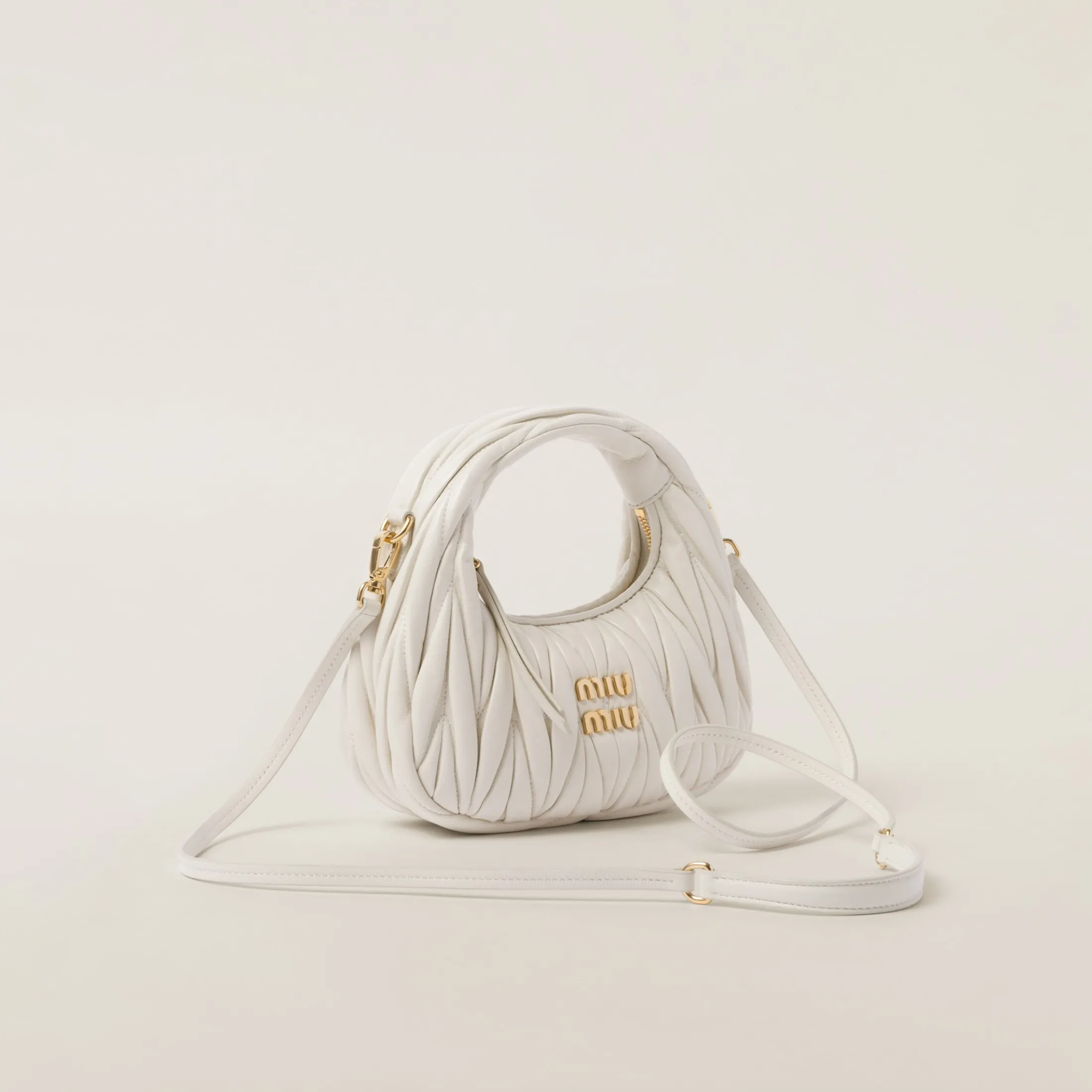 White Wander Matelassé Nappa Leather Hobo Mini-bag | Miu Miu