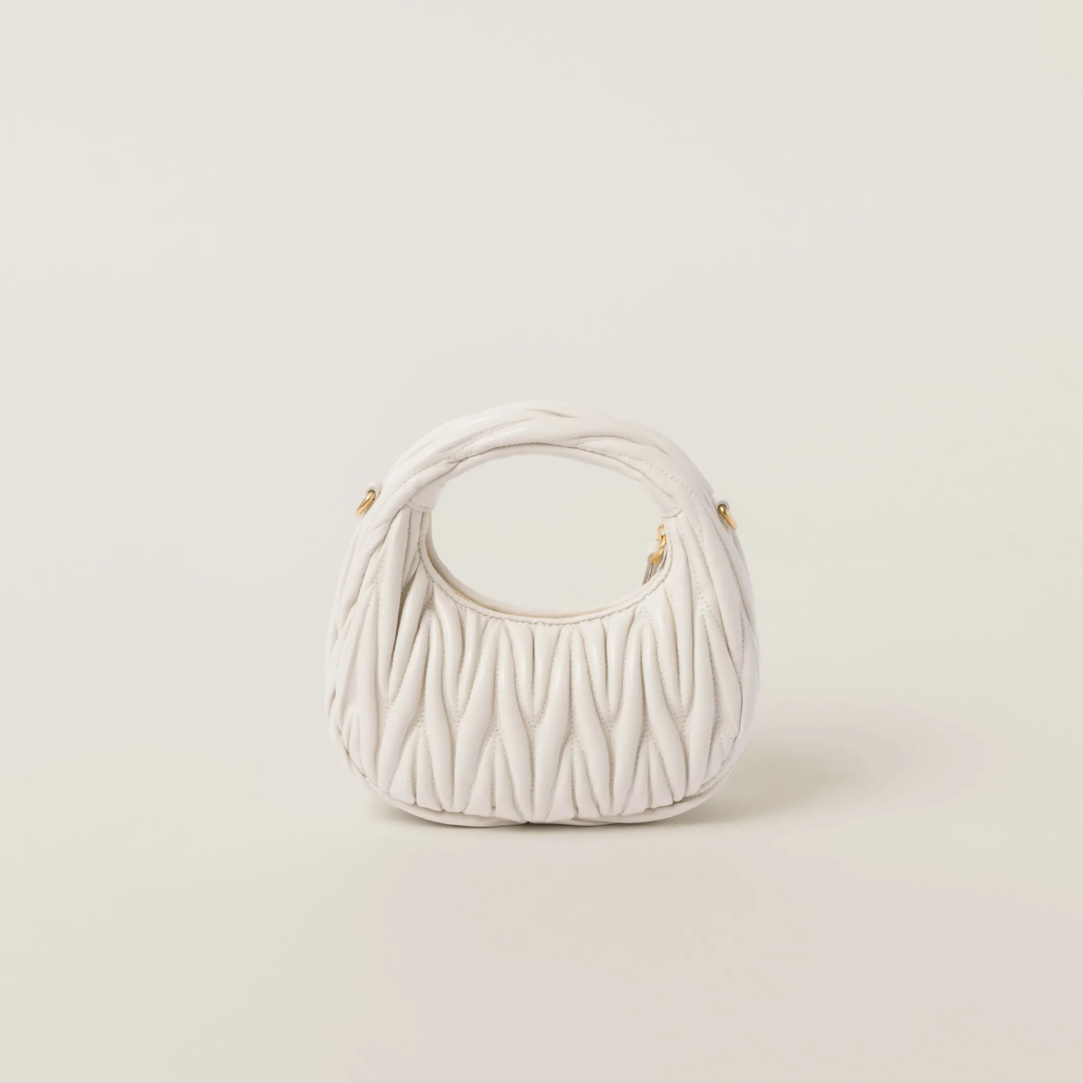 White Wander Matelassé Nappa Leather Hobo Mini-bag | Miu Miu