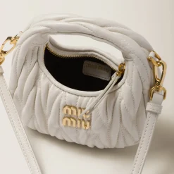 White Wander Matelassé Nappa Leather Micro Hobo Bag | Miu Miu
