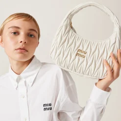 White Wander Matelassé Nappa Leather Hobo Bag | Miu Miu