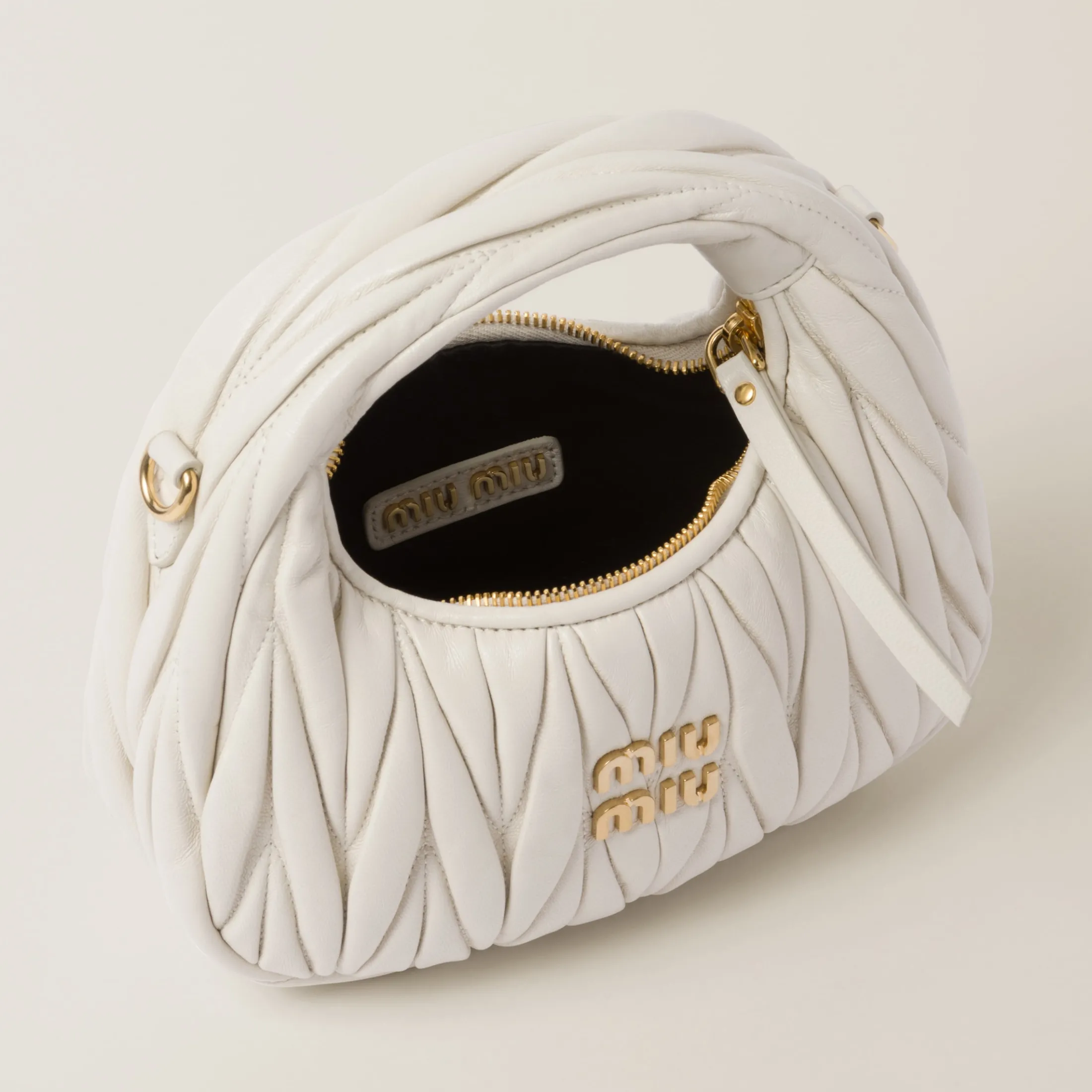 White Wander Matelassé Nappa Leather Hobo Mini-bag | Miu Miu