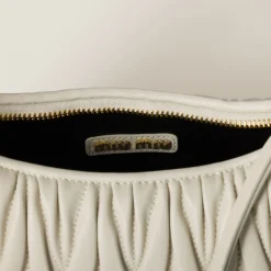 White Wander Matelassé Nappa Leather Hobo Bag | Miu Miu
