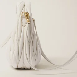 White Wander Matelassé Nappa Leather Hobo Mini-bag | Miu Miu