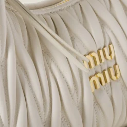 White Wander Matelassé Nappa Leather Hobo Bag | Miu Miu