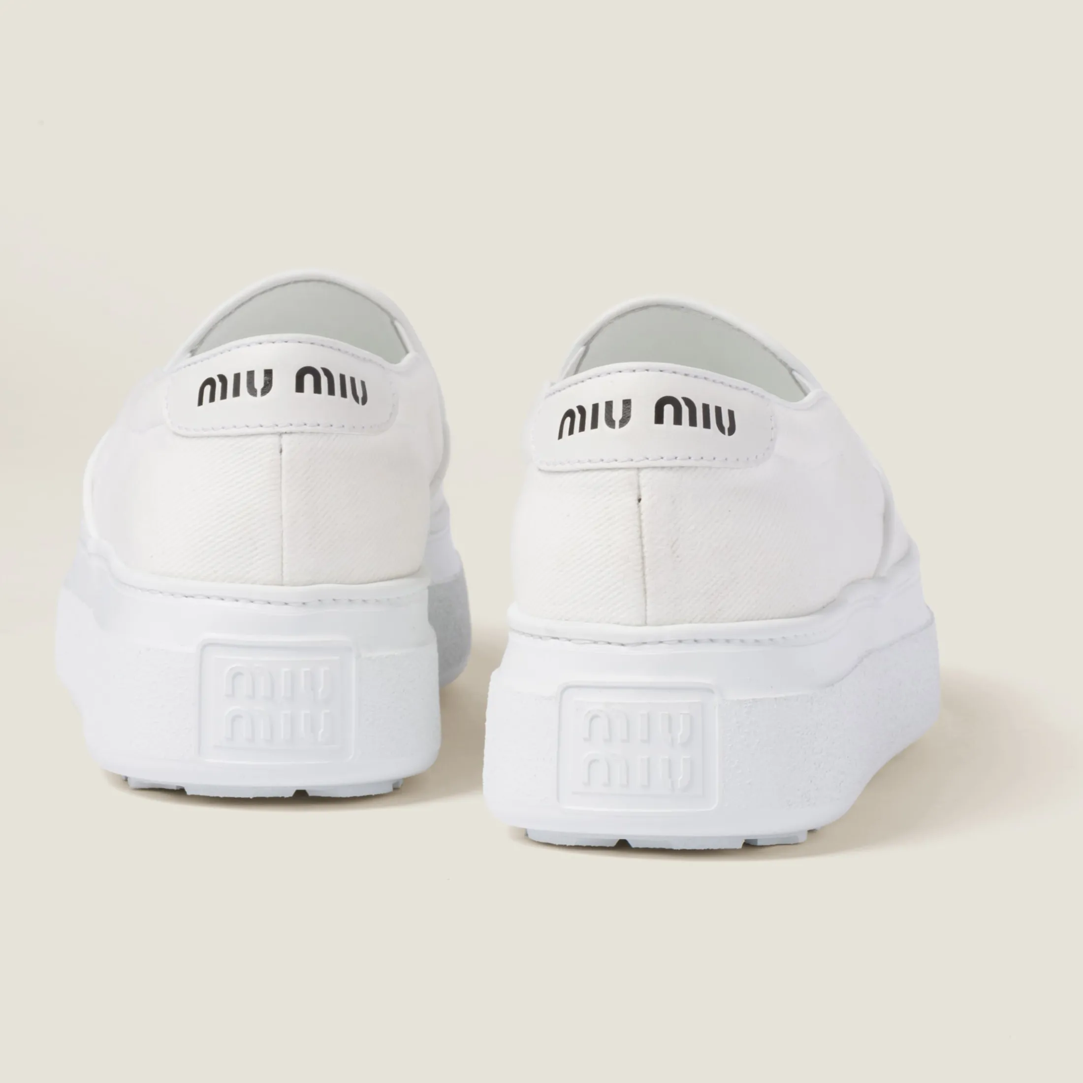 White Washed Cotton Drill Sneakers | Miu Miu