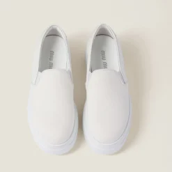 White Washed Cotton Drill Sneakers | Miu Miu