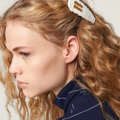 White Woven Fabric Hair Clip | Miu Miu