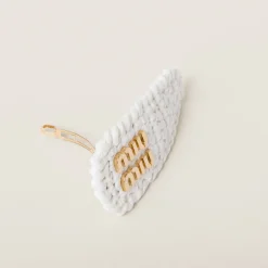 White Woven Fabric Hair Clip | Miu Miu