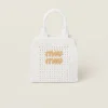 White/beige Raffia-effect Crochet Fabric Tote Bag | Miu Miu