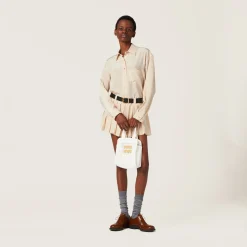 White/beige Raffia-effect Crochet Fabric Tote Bag | Miu Miu