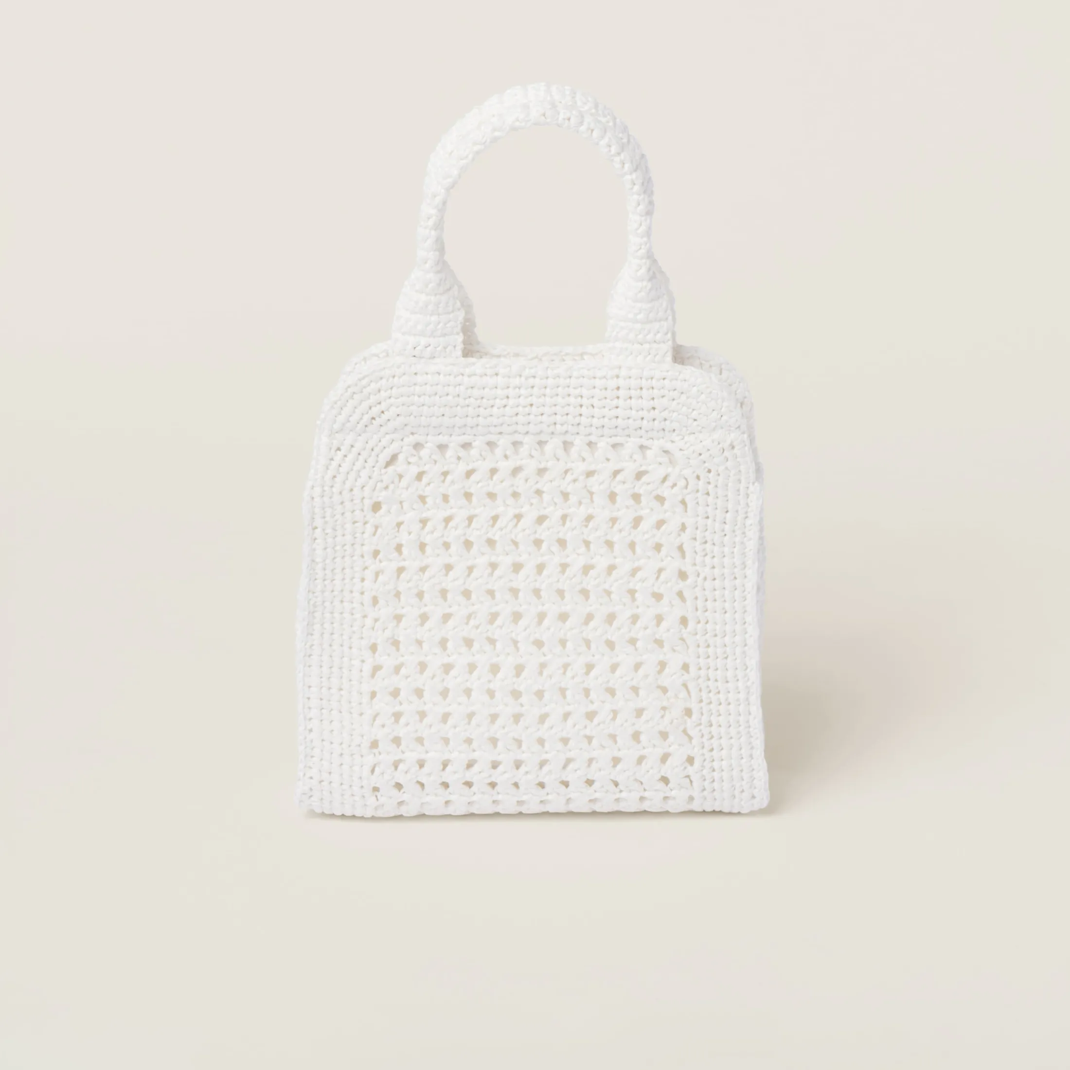 White/beige Raffia-effect Crochet Fabric Tote Bag | Miu Miu