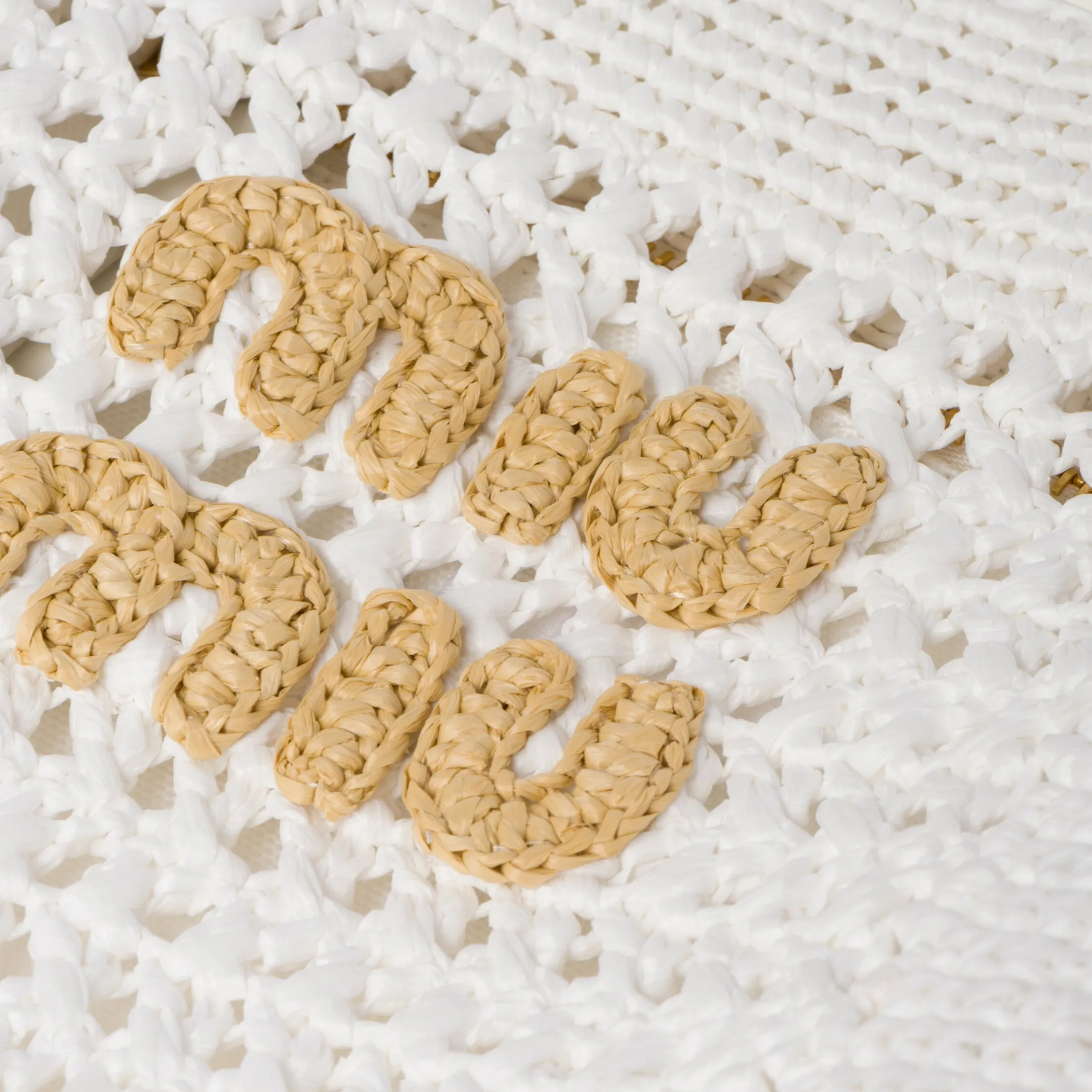 White/beige Raffia-effect Crochet Fabric Tote Bag | Miu Miu