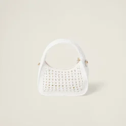 White/beige Wander Woven Fabric Hobo Bag | Miu Miu