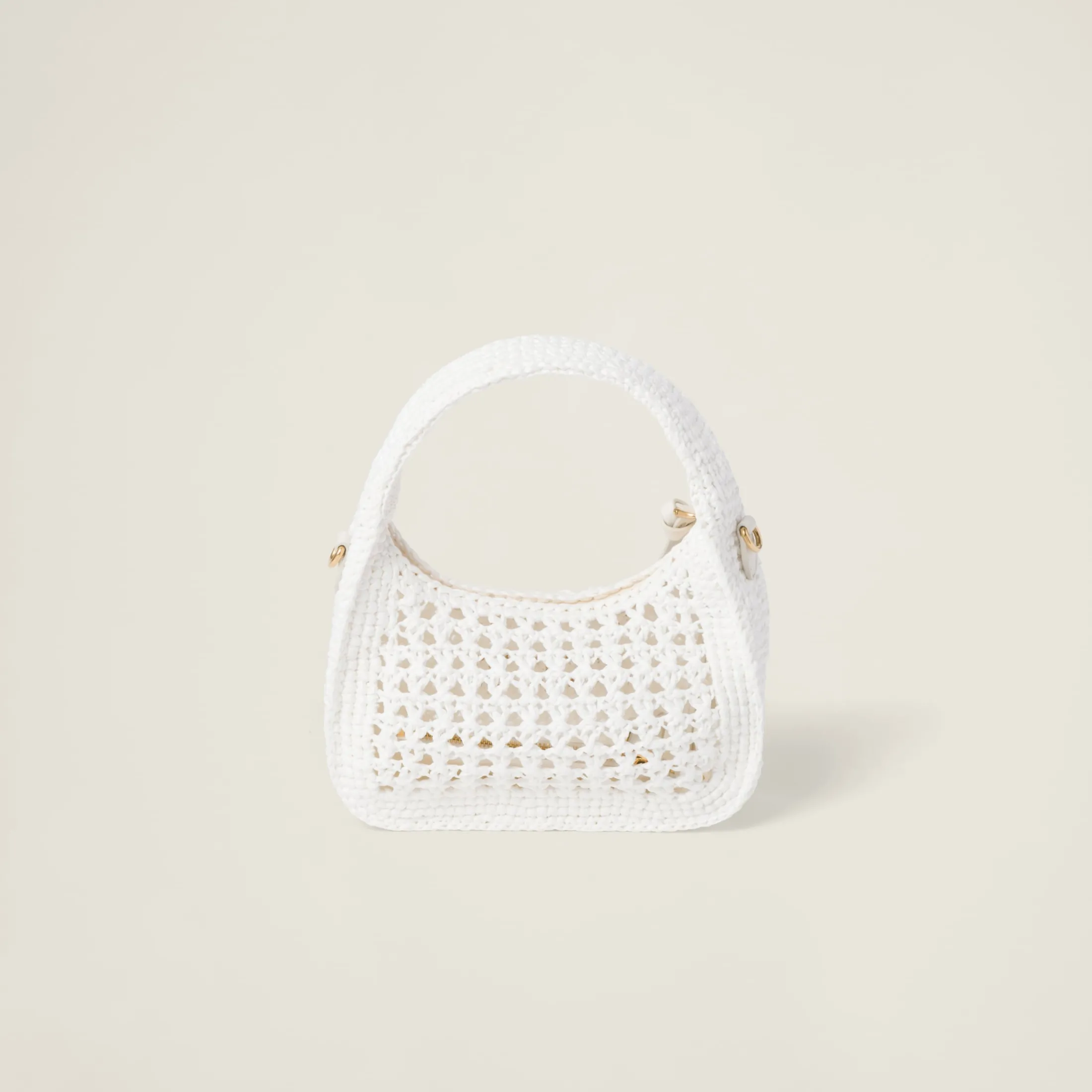 White/beige Wander Woven Fabric Hobo Bag | Miu Miu
