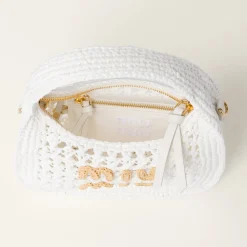 White/beige Wander Woven Fabric Hobo Bag | Miu Miu