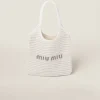 White/beige Woven Fabric And Linen Mini-tote Bag | Miu Miu