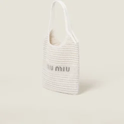 White/beige Woven Fabric And Linen Mini-tote Bag | Miu Miu